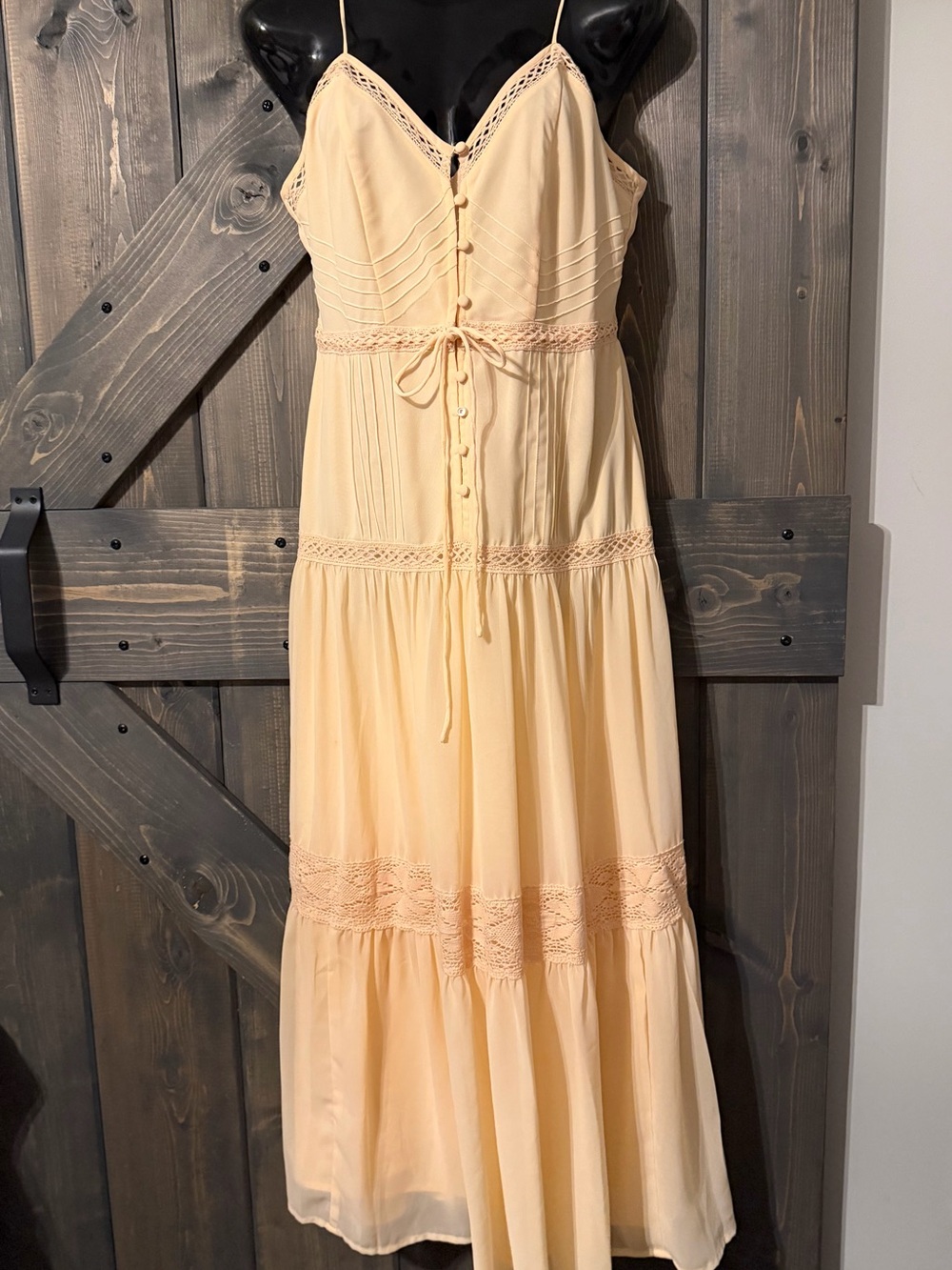 ASOS Design button front tiered midi dress with lace insert Peach Size 6